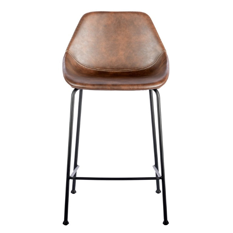 EuroStyle Corinna Industrial Faux Leather Counter Stools with Steel Base for Kitchen or Bar Dark Brown 30504BRN