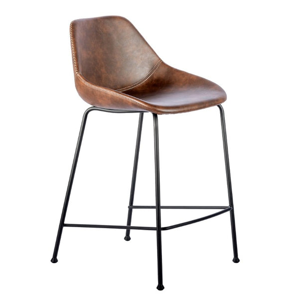 EuroStyle Corinna Industrial Faux Leather Counter Stools with Steel Base for Kitchen or Bar Dark Brown 30504BRN