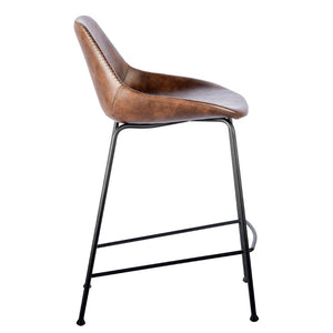 EuroStyle Corinna Industrial Faux Leather Counter Stools with Steel Base for Kitchen or Bar Dark Brown 30504BRN
