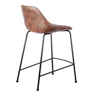 EuroStyle Corinna Industrial Faux Leather Counter Stools with Steel Base for Kitchen or Bar Dark Brown 30504BRN