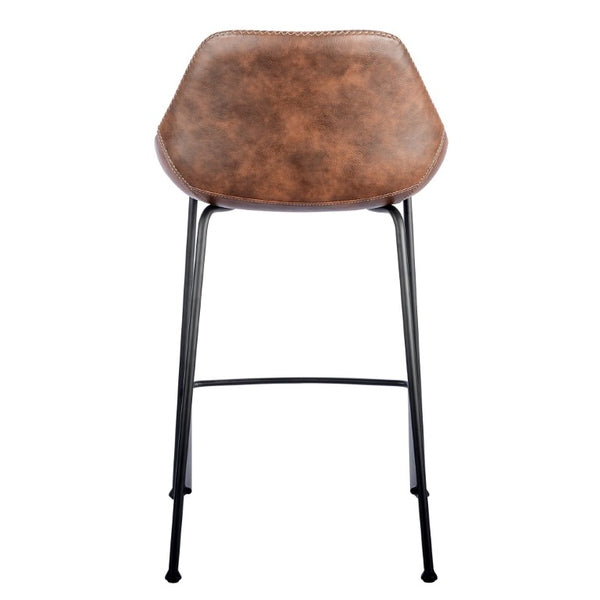 EuroStyle Corinna Industrial Faux Leather Counter Stools with Steel Base for Kitchen or Bar Dark Brown 30504BRN