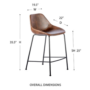 EuroStyle Corinna Industrial Faux Leather Counter Stools with Steel Base for Kitchen or Bar Dark Brown 30504BRN