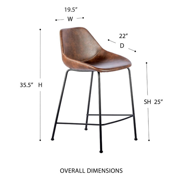 EuroStyle Corinna Industrial Faux Leather Counter Stools with Steel Base for Kitchen or Bar Dark Brown 30504BRN