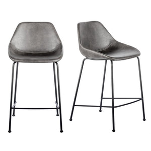 EuroStyle Corinna Industrial Faux Leather Counter Stools with Steel Base for Kitchen or Bar Charcoal Gray 30504DKGRY