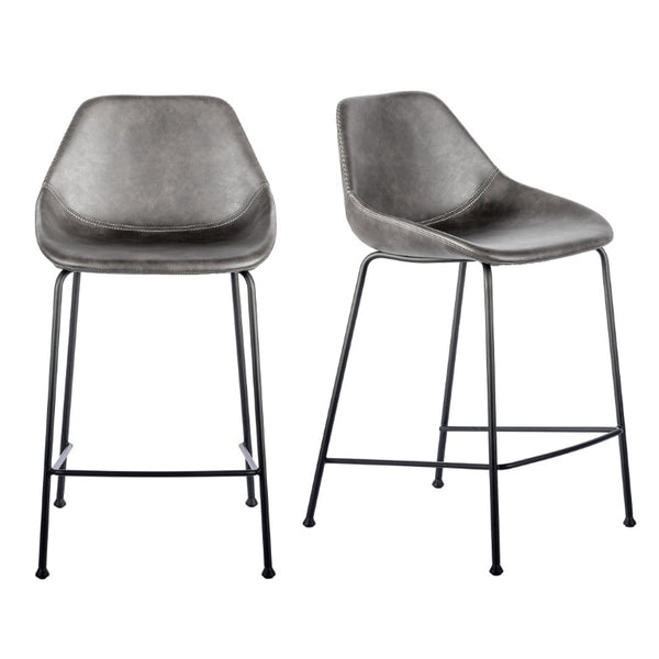 EuroStyle Corinna Industrial Faux Leather Counter Stools with Steel Base for Kitchen or Bar Charcoal Gray 30504DKGRY