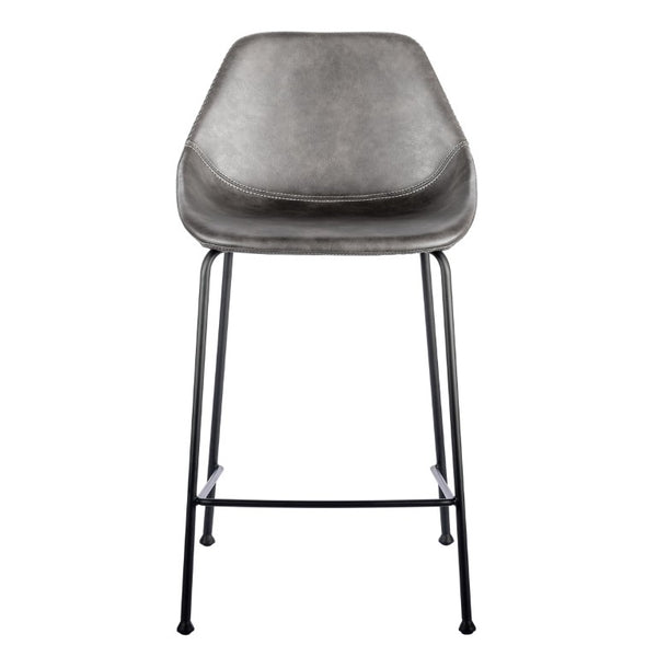 EuroStyle Corinna Industrial Faux Leather Counter Stools with Steel Base for Kitchen or Bar Charcoal Gray 30504DKGRY