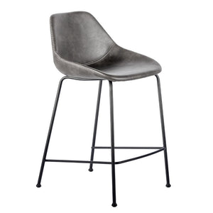 EuroStyle Corinna Industrial Faux Leather Counter Stools with Steel Base for Kitchen or Bar Charcoal Gray 30504DKGRY