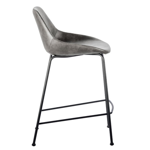 EuroStyle Corinna Industrial Faux Leather Counter Stools with Steel Base for Kitchen or Bar Charcoal Gray 30504DKGRY