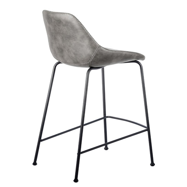 EuroStyle Corinna Industrial Faux Leather Counter Stools with Steel Base for Kitchen or Bar Charcoal Gray 30504DKGRY