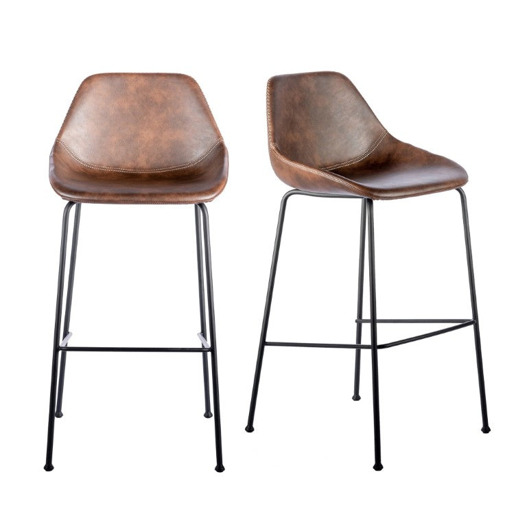 EuroStyle Corinna Industrial Leatherette Barstools with Steel Base for Kitchen or Home Bar Dark Brown 30506BRN