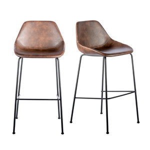 EuroStyle Corinna Industrial Leatherette Barstools with Steel Base for Kitchen or Home Bar Dark Brown 30506BRN