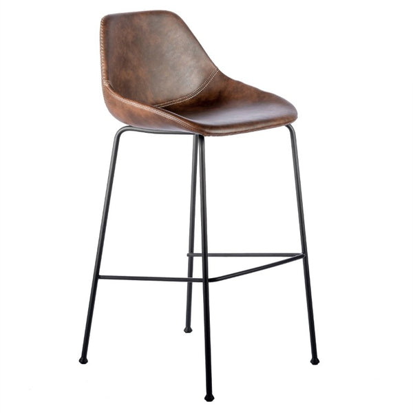 EuroStyle Corinna Industrial Leatherette Barstools with Steel Base for Kitchen or Home Bar Dark Brown 30506BRN