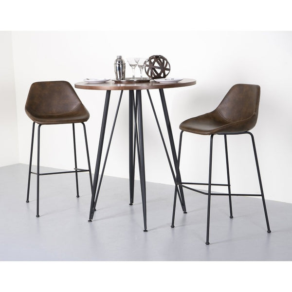 EuroStyle Corinna Industrial Leatherette Barstools with Steel Base for Kitchen or Home Bar Dark Brown 30506BRN