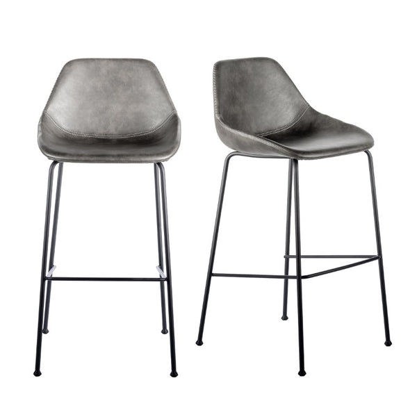 EuroStyle Corinna Industrial Leatherette Barstools with Steel Base for Kitchen or Home Bar Charcoal Gray 30506DKGRY