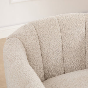 English Elm 31.89 Inch Chenille Tufted Swivel Barrel Armchair Pumpkin Sculpted Design for Living Rooms Wheat W3098P397229