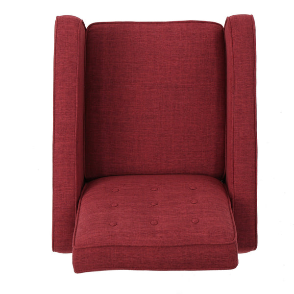 English Elm Christopher Knight Home® - Fabric Recliner Chair Mid-Century Modern Pushback Single Sofa with Tufted Cushion, Birch Legs, Cozy Comfort Red 60741.00RED
