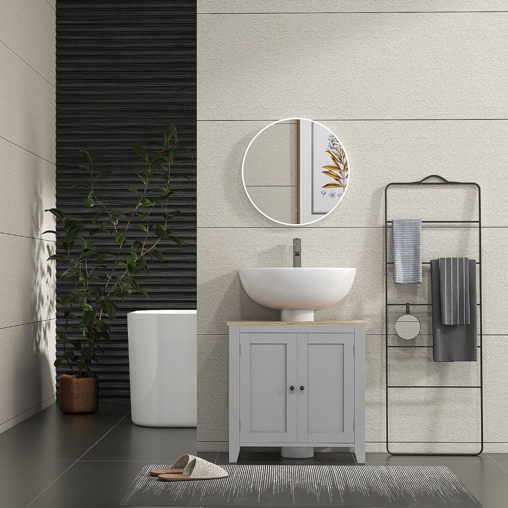 English Elm Kleankin Pedestal Sink Cabinet with U-shape Cutout Adjustable Shelf Gray Bathroom W2225P200782