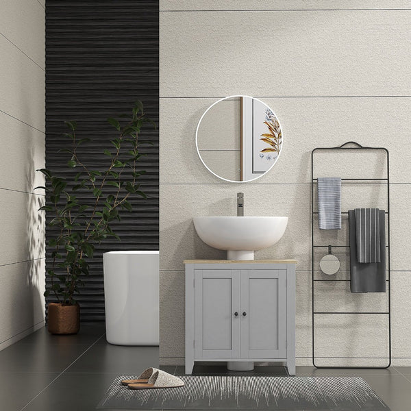English Elm Kleankin Pedestal Sink Cabinet with U-shape Cutout Adjustable Shelf Gray Bathroom W2225P200782