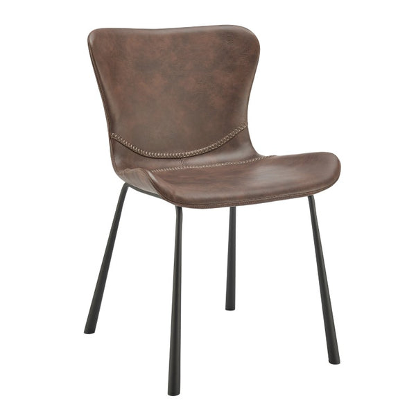 EuroStyle Melody Faux Leather Dining Side Chairs with Baseball Stitch Detail Set of 2 Dark Brown 30510BRN