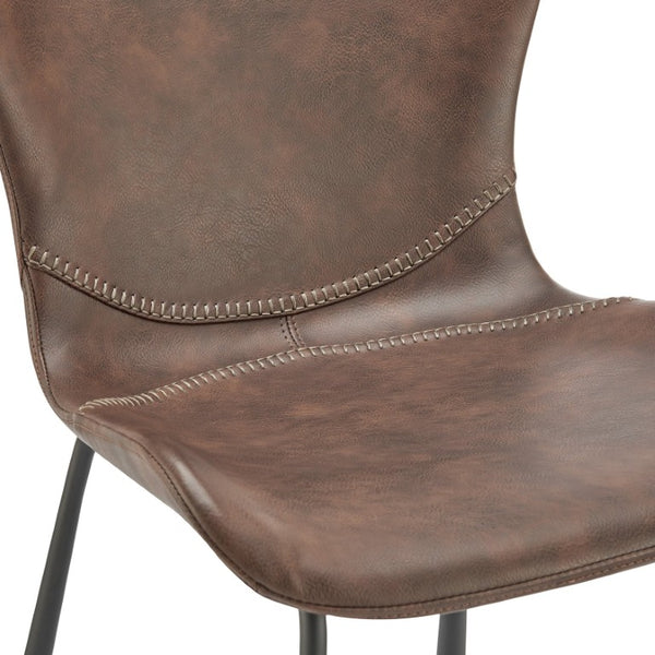EuroStyle Melody Faux Leather Dining Side Chairs with Baseball Stitch Detail Set of 2 Dark Brown 30510BRN