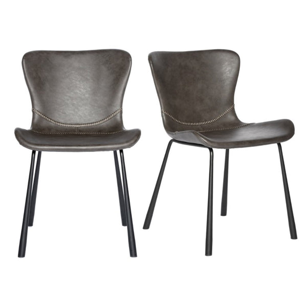 EuroStyle Melody Faux Leather Dining Side Chairs with Baseball Stitch Detail Set of 2 Charcoal Gray 30510DKGRY
