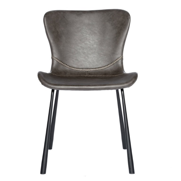 EuroStyle Melody Faux Leather Dining Side Chairs with Baseball Stitch Detail Set of 2 Charcoal Gray 30510DKGRY