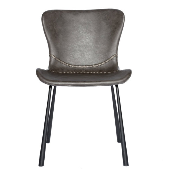 EuroStyle Melody Faux Leather Dining Side Chairs with Baseball Stitch Detail Set of 2 Charcoal Gray 30510DKGRY
