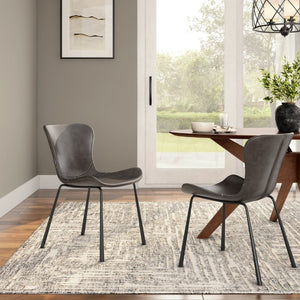 EuroStyle Melody Faux Leather Dining Side Chairs with Baseball Stitch Detail Set of 2 Charcoal Gray 30510DKGRY