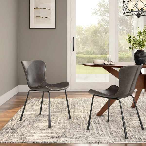 EuroStyle Melody Faux Leather Dining Side Chairs with Baseball Stitch Detail Set of 2 Charcoal Gray 30510DKGRY
