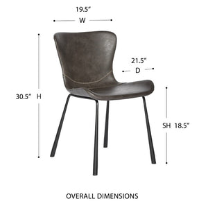 EuroStyle Melody Faux Leather Dining Side Chairs with Baseball Stitch Detail Set of 2 Charcoal Gray 30510DKGRY