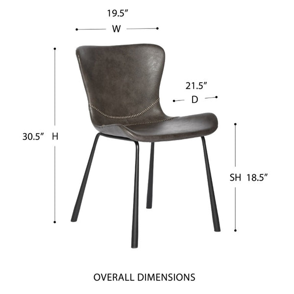 EuroStyle Melody Faux Leather Dining Side Chairs with Baseball Stitch Detail Set of 2 Charcoal Gray 30510DKGRY
