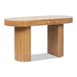 English Elm Jennifer Taylor Home - Jesse 55.5" Oval Fluted Console Desk in Honey Brown Rubberwood — Curved Top, Single Drawer, Sturdy Design B2719P277875