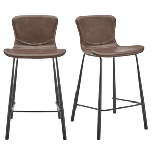EuroStyle Melody Industrial Counter Stools Set of 2 Distressed Faux Leather Matte Steel Dark Brown 30512BRN