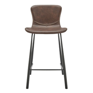 EuroStyle Melody Industrial Counter Stools Set of 2 Distressed Faux Leather Matte Steel Dark Brown 30512BRN