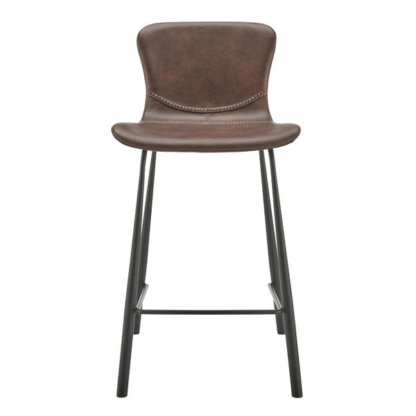 EuroStyle Melody Industrial Counter Stools Set of 2 Distressed Faux Leather Matte Steel Dark Brown 30512BRN