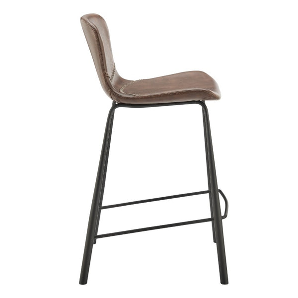 EuroStyle Melody Industrial Counter Stools Set of 2 Distressed Faux Leather Matte Steel Dark Brown 30512BRN