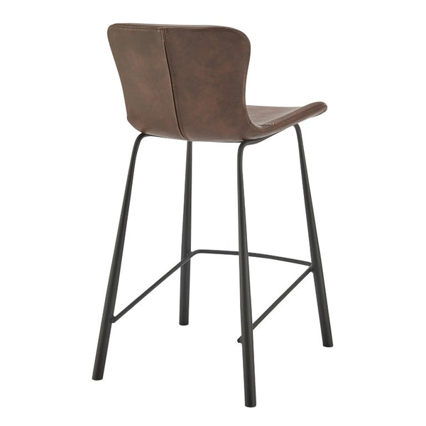 EuroStyle Melody Industrial Counter Stools Set of 2 Distressed Faux Leather Matte Steel Dark Brown 30512BRN