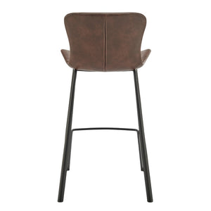 EuroStyle Melody Industrial Counter Stools Set of 2 Distressed Faux Leather Matte Steel Dark Brown 30512BRN