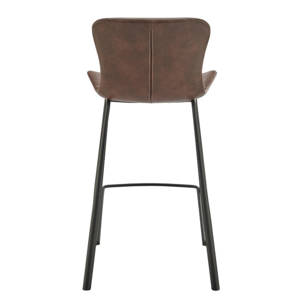 EuroStyle Melody Industrial Counter Stools Set of 2 Distressed Faux Leather Matte Steel Dark Brown 30512BRN