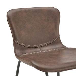 EuroStyle Melody Industrial Counter Stools Set of 2 Distressed Faux Leather Matte Steel Dark Brown 30512BRN