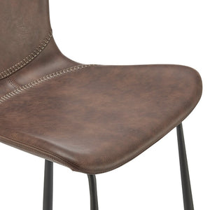 EuroStyle Melody Industrial Counter Stools Set of 2 Distressed Faux Leather Matte Steel Dark Brown 30512BRN