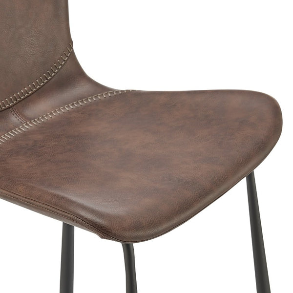 EuroStyle Melody Industrial Counter Stools Set of 2 Distressed Faux Leather Matte Steel Dark Brown 30512BRN