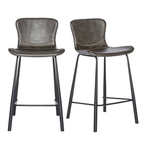 EuroStyle Melody Industrial Counter Stools Set of 2 Distressed Faux Leather Matte Steel Charcoal Gray 30512DKGRY