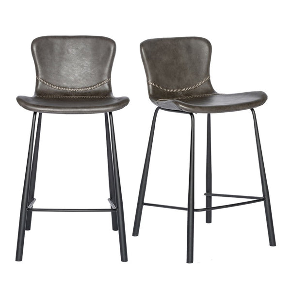 EuroStyle Melody Industrial Counter Stools Set of 2 Distressed Faux Leather Matte Steel Charcoal Gray 30512DKGRY