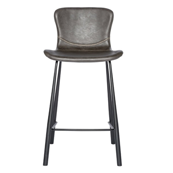 EuroStyle Melody Industrial Counter Stools Set of 2 Distressed Faux Leather Matte Steel Charcoal Gray 30512DKGRY