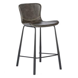 EuroStyle Melody Industrial Counter Stools Set of 2 Distressed Faux Leather Matte Steel Charcoal Gray 30512DKGRY