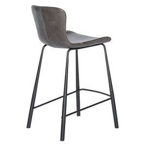 EuroStyle Melody Industrial Counter Stools Set of 2 Distressed Faux Leather Matte Steel Charcoal Gray 30512DKGRY