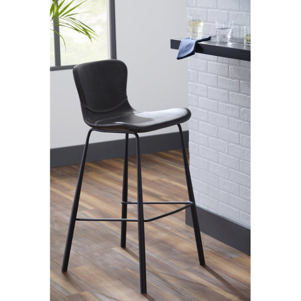 EuroStyle Melody Industrial Counter Stools Set of 2 Distressed Faux Leather Matte Steel Charcoal Gray 30512DKGRY