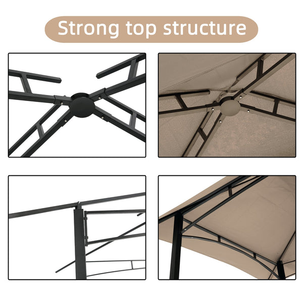 English Elm Outdoor Grill Gazebo 8x5 ft Khaki — Steel Frame BBQ Shelter with Double-Tier Venting, Shelves & Hooks W41931517
