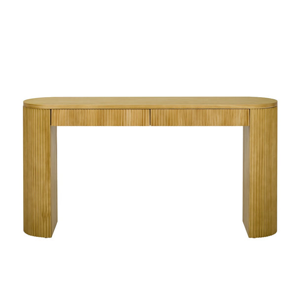 English Elm U_Style 58.2" Console Table With Drawers, Arched Legs & Stripe Design For Stylish Entryway Storage N711P289125O-GIGA
